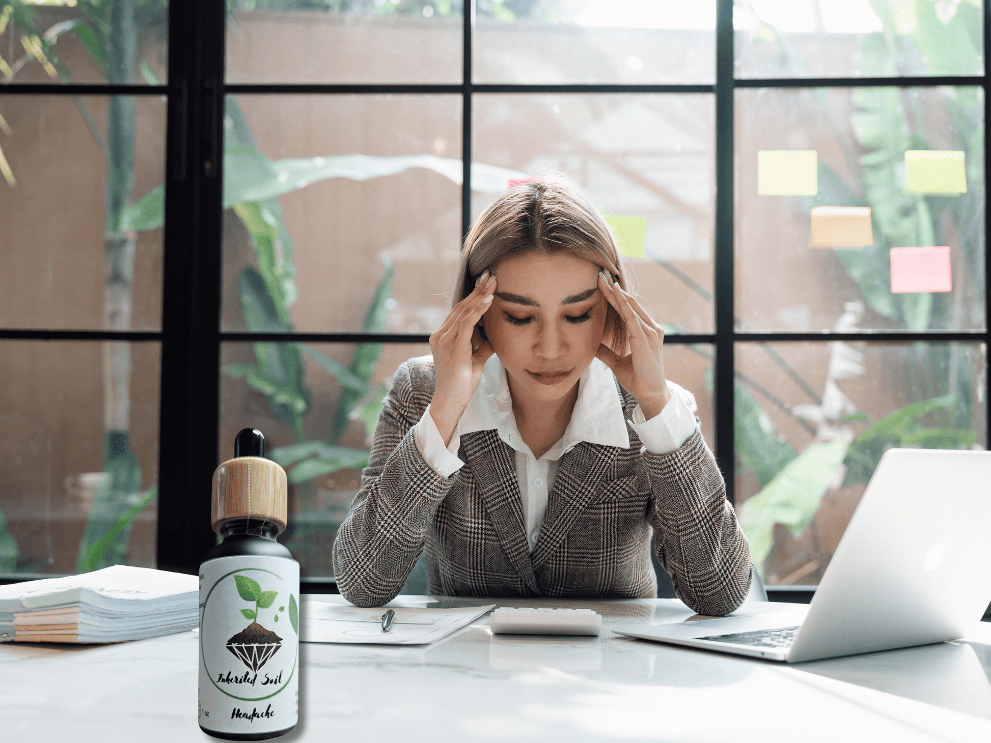 herbal headache oil applied to the head and neck from inherited soil