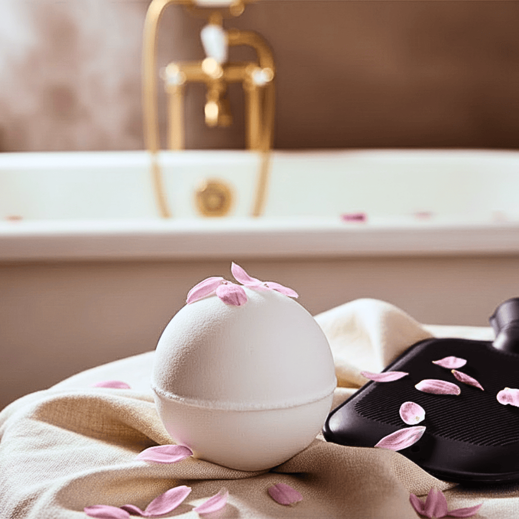 “Natural menstrual cramp relief bath bomb with roses – Inherited Soil”